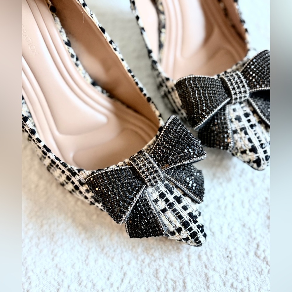BCBGeneration Black and White Tweed Heels with Bow